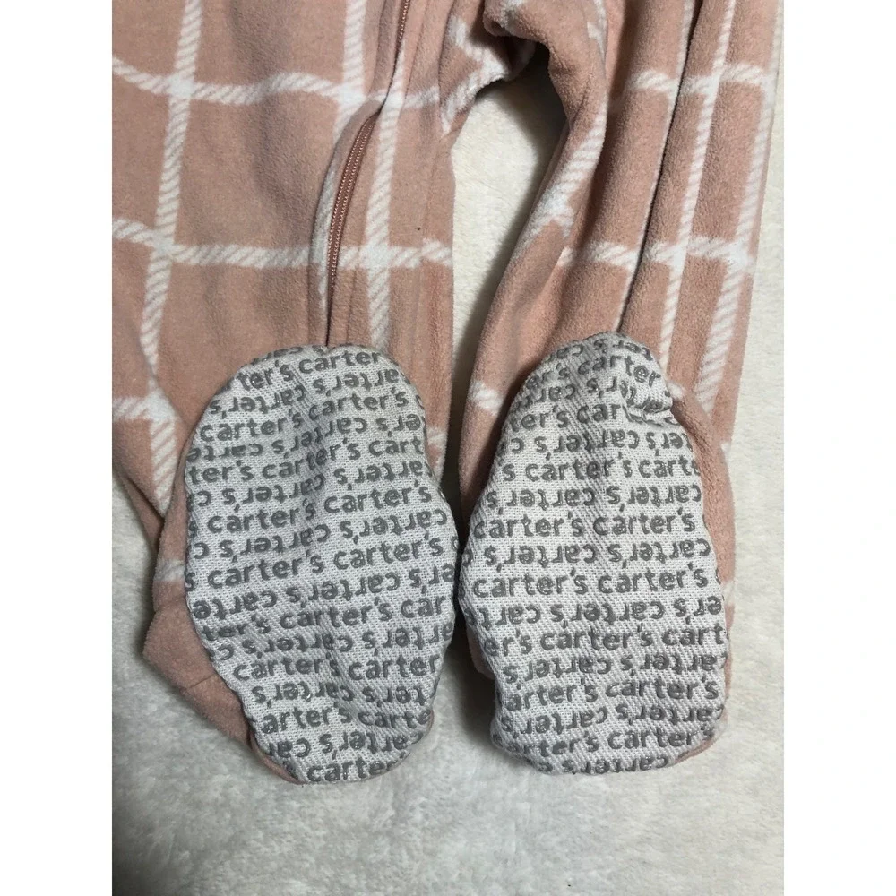 5/$25 Carter's Footed Pajamas Kids 18M Pink Fox Plaid Fleece Zip Up Sleeper